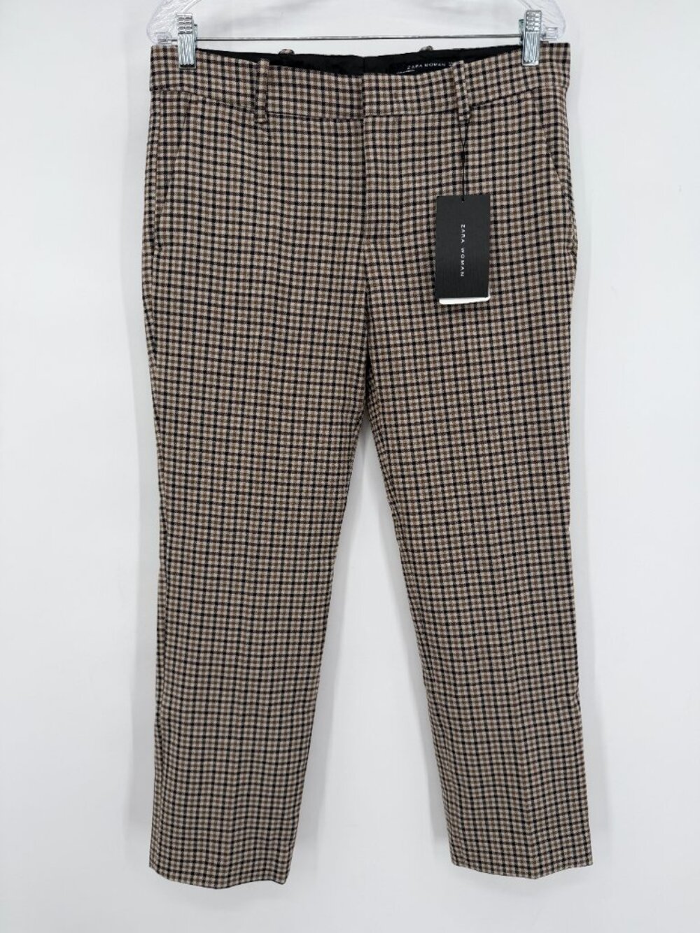 Zara Woman Plaid Ankle Pants Size M Cropped Slim Stretch Trousers Office NWT - Picture 1 of 8